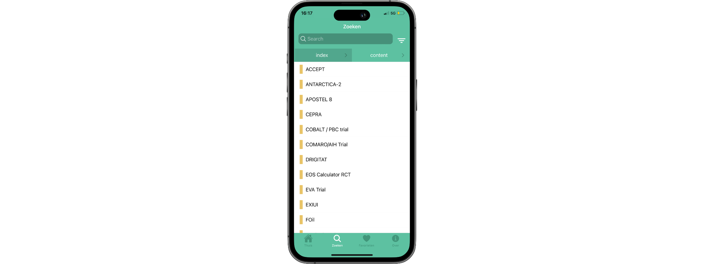 5 Trial-Finder zoek verschillende trials